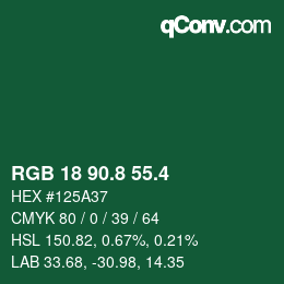カラーコード: RGB 18 90.8 55.4 | qconv.com