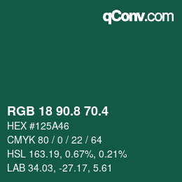 カラーコード: RGB 18 90.8 70.4 | qconv.com