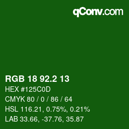 カラーコード: RGB 18 92.2 13 | qconv.com