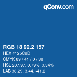 カラーコード: RGB 18 92.2 157 | qconv.com