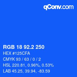 カラーコード: RGB 18 92.2 250 | qconv.com