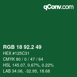 カラーコード: RGB 18 92.2 49 | qconv.com