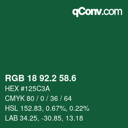 カラーコード: RGB 18 92.2 58.6 | qconv.com