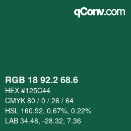 カラーコード: RGB 18 92.2 68.6 | qconv.com
