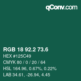 カラーコード: RGB 18 92.2 73.6 | qconv.com