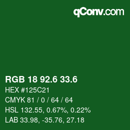 カラーコード: RGB 18 92.6 33.6 | qconv.com