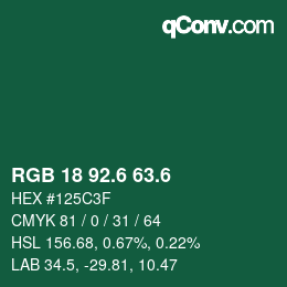 カラーコード: RGB 18 92.6 63.6 | qconv.com