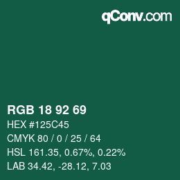 カラーコード: RGB 18 92 69 | qconv.com