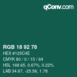 カラーコード: RGB 18 92 78 | qconv.com