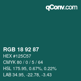 カラーコード: RGB 18 92 87 | qconv.com