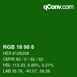 Color code: RGB 18 98 8 | qconv.com