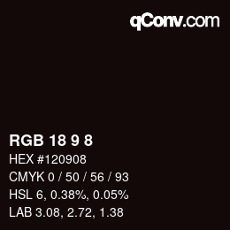 Color code: RGB 18 9 8 | qconv.com