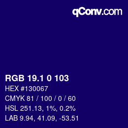 カラーコード: RGB 19.1 0 103 | qconv.com