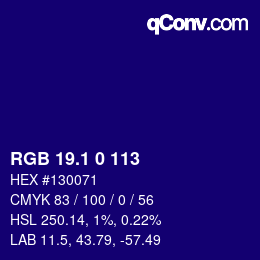 カラーコード: RGB 19.1 0 113 | qconv.com