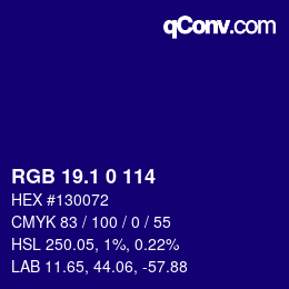 カラーコード: RGB 19.1 0 114 | qconv.com