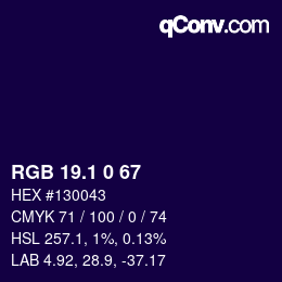 カラーコード: RGB 19.1 0 67 | qconv.com