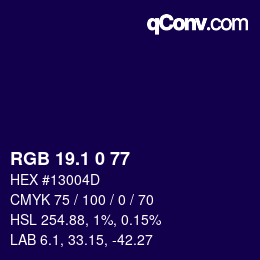 カラーコード: RGB 19.1 0 77 | qconv.com
