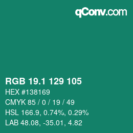 カラーコード: RGB 19.1 129 105 | qconv.com