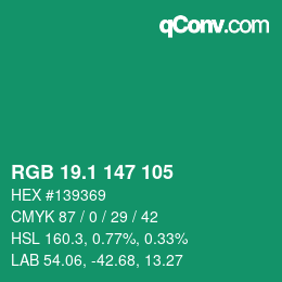 カラーコード: RGB 19.1 147 105 | qconv.com