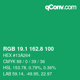 カラーコード: RGB 19.1 162.8 100 | qconv.com