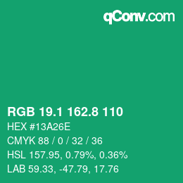 カラーコード: RGB 19.1 162.8 110 | qconv.com