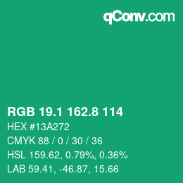 カラーコード: RGB 19.1 162.8 114 | qconv.com