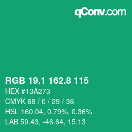 カラーコード: RGB 19.1 162.8 115 | qconv.com