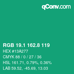 カラーコード: RGB 19.1 162.8 119 | qconv.com