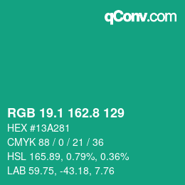 カラーコード: RGB 19.1 162.8 129 | qconv.com