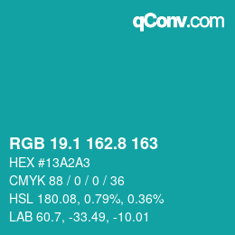 カラーコード: RGB 19.1 162.8 163 | qconv.com
