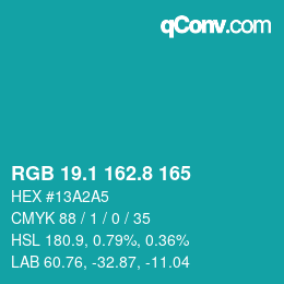 Color code: RGB 19.1 162.8 165 | qconv.com