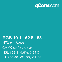カラーコード: RGB 19.1 162.8 168 | qconv.com