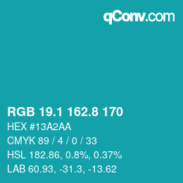 カラーコード: RGB 19.1 162.8 170 | qconv.com