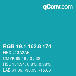 カラーコード: RGB 19.1 162.8 174 | qconv.com