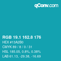 カラーコード: RGB 19.1 162.8 176 | qconv.com