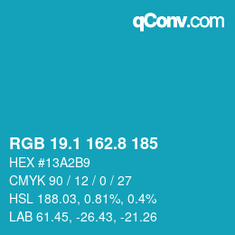 Color code: RGB 19.1 162.8 185 | qconv.com