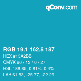 カラーコード: RGB 19.1 162.8 187 | qconv.com