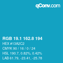 Color code: RGB 19.1 162.8 194 | qconv.com