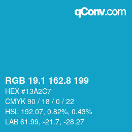 Color code: RGB 19.1 162.8 199 | qconv.com