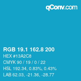 Color code: RGB 19.1 162.8 200 | qconv.com