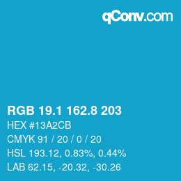 カラーコード: RGB 19.1 162.8 203 | qconv.com