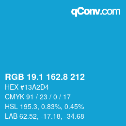 カラーコード: RGB 19.1 162.8 212 | qconv.com