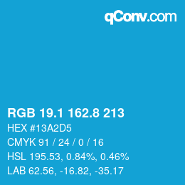 カラーコード: RGB 19.1 162.8 213 | qconv.com
