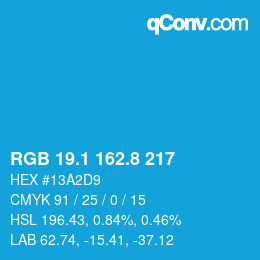 Farbcode: RGB 19.1 162.8 217 | qconv.com