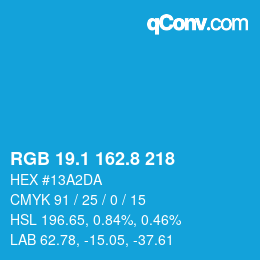 Farbcode: RGB 19.1 162.8 218 | qconv.com