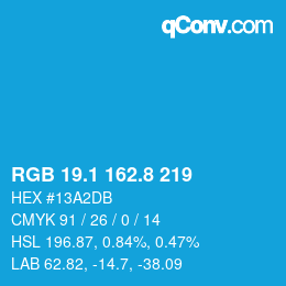 Color code: RGB 19.1 162.8 219 | qconv.com
