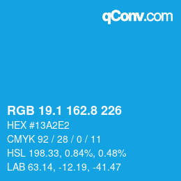 Color code: RGB 19.1 162.8 226 | qconv.com