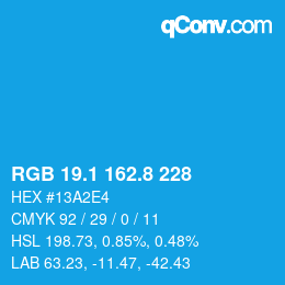 Color code: RGB 19.1 162.8 228 | qconv.com