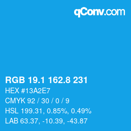Color code: RGB 19.1 162.8 231 | qconv.com
