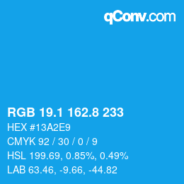 Color code: RGB 19.1 162.8 233 | qconv.com